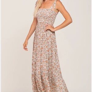 Chic Floral Maxi Dress in Cream and Orange